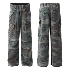 American Retro Mechanical Pleated Multi-pocket Camouflage Denim Men's And Women's Work Clothes - kinko