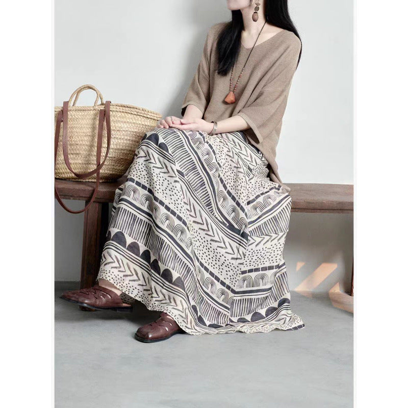Color Contrast Patchwork Skirt Design Sense Niche Slimming Large Hem A- Line Dress - kinko