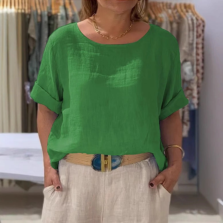 Summer New Women's Solid Color Polyester Buttons Shirt - kinko