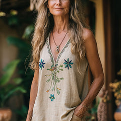 Women's Floral Printed V-neck Vest Top - kinko