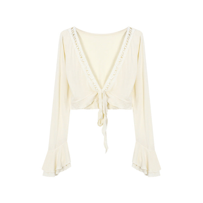 Lace-up Sun Protection Coat For Women Summer Sexy Slim-fit Crop-top - kinko