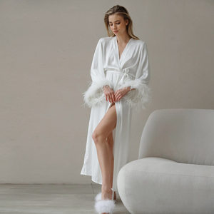 Autumn Artificial Silk Feather Long Long Sleeve Pajamas Nightgown Comfortable Strap Ladies Homewear