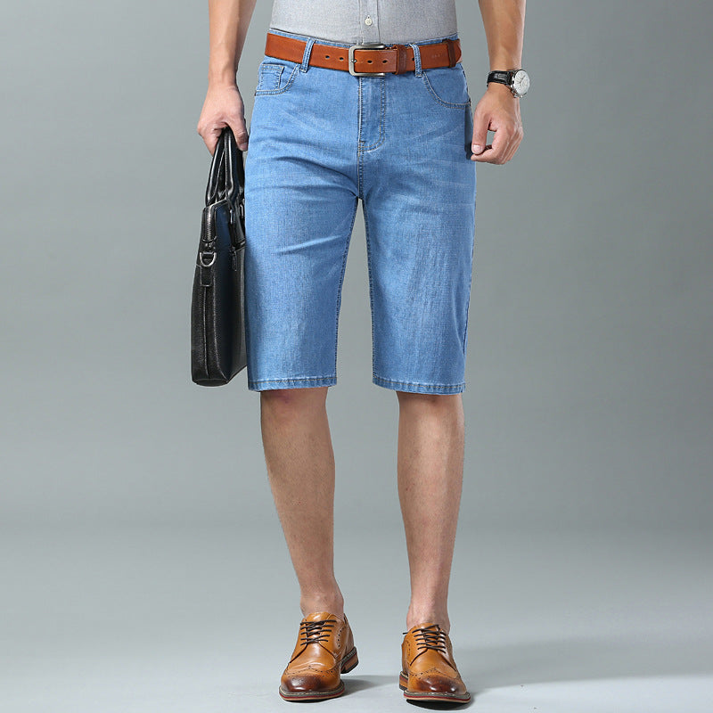 Thin Ice Silk Men's Stretch 7-quarter Denim Shorts - kinko