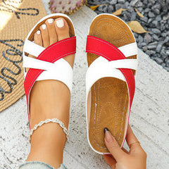 Southeast Asian Color Matching Open Toe Platform Slippers Women Wedge Stitching Light Beach Slippers
