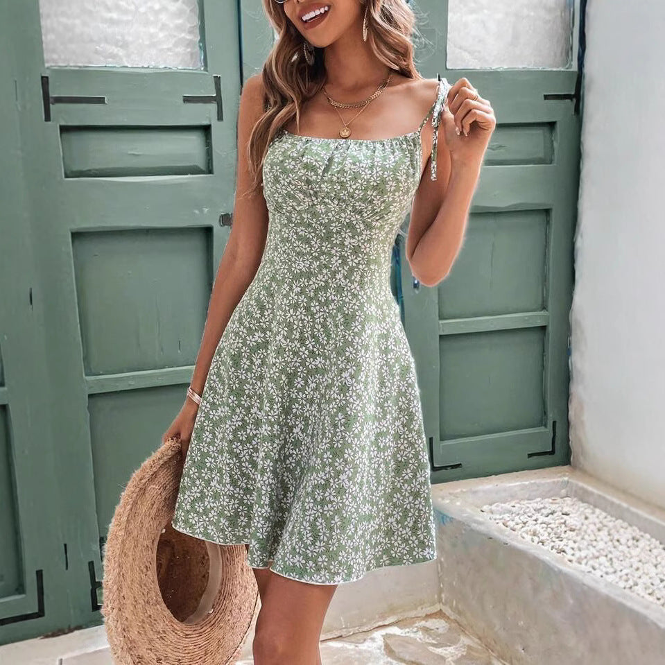 Women's Summer Floral Spaghetti Strap Beach Short Dress,Womens Dresses,Woman Clothing,Woman Clothes,Sundress,New In Dress - kinko