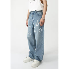 New Loose Wide-leg Mopping Jeans Personalized Digital Printing - kinko