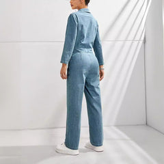 Women's Slim-fit Long-sleeved Denim Jumpsuit - kinko