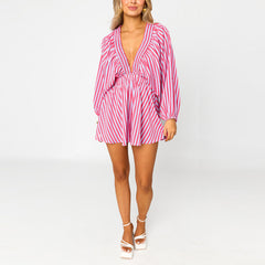 Shirt Slimming Casual Loose Deep V Wide Leg Short Jumpsuit - kinko