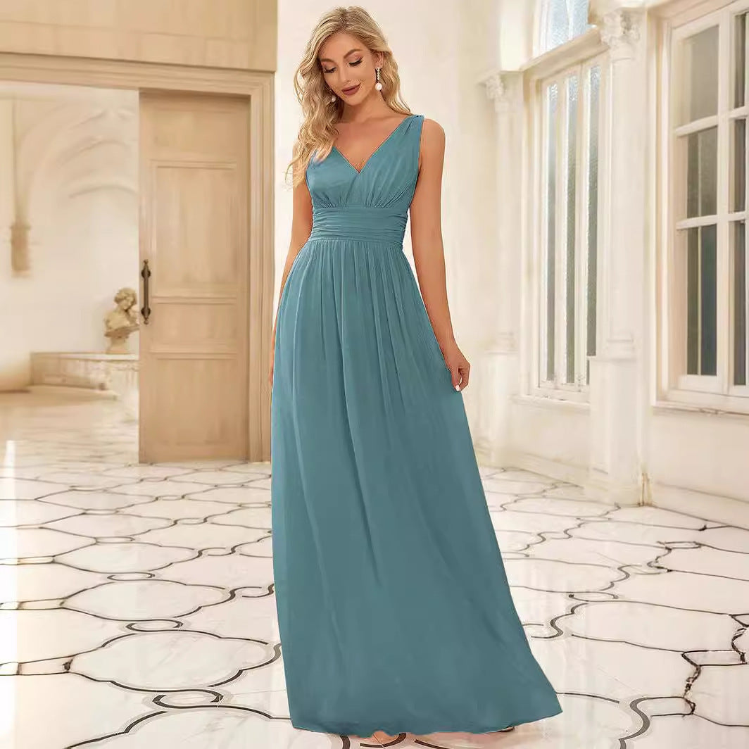 Deep V-neck Bridesmaid Plus Size High Waist Evening Dress - kinko