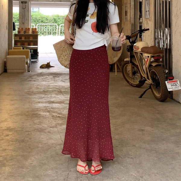 Polka Dot Chiffon Etuikleid mit hoher Taille Damen Fischschwanzrock