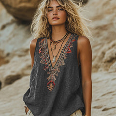 Women's Floral Printed V-neck Vest Top - kinko