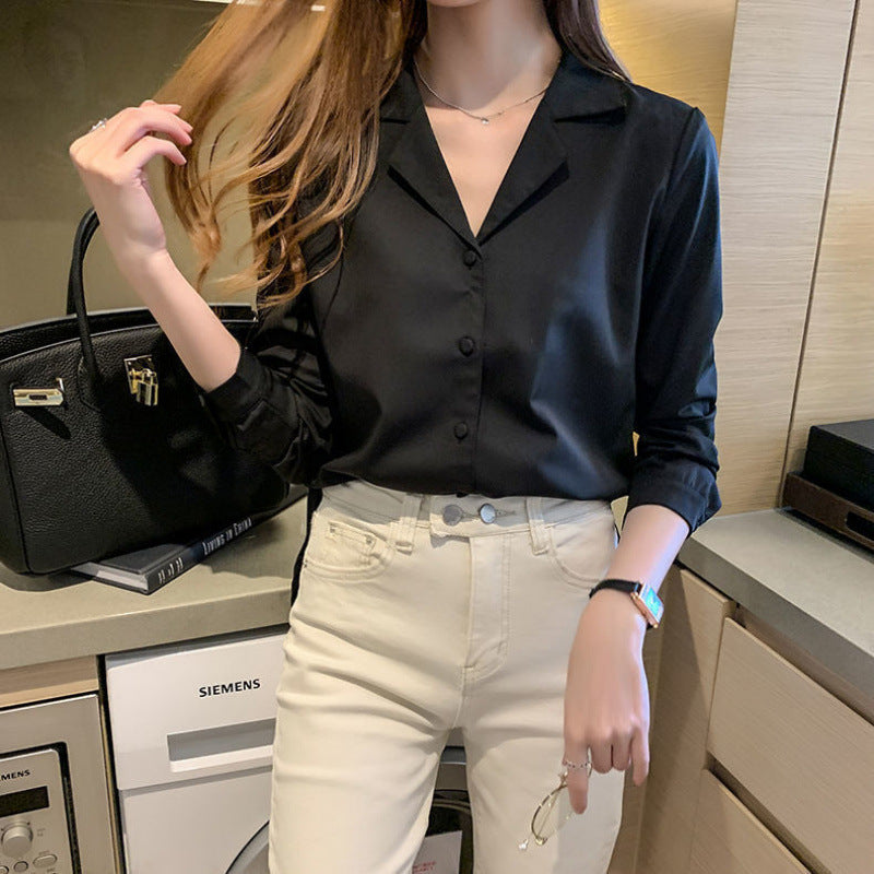 Women's Solid Color Buttons Loose Chiffon Shirt - kinko
