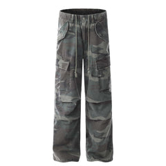 American Retro Mechanical Pleated Multi-pocket Camouflage Denim Men's And Women's Work Clothes - kinko