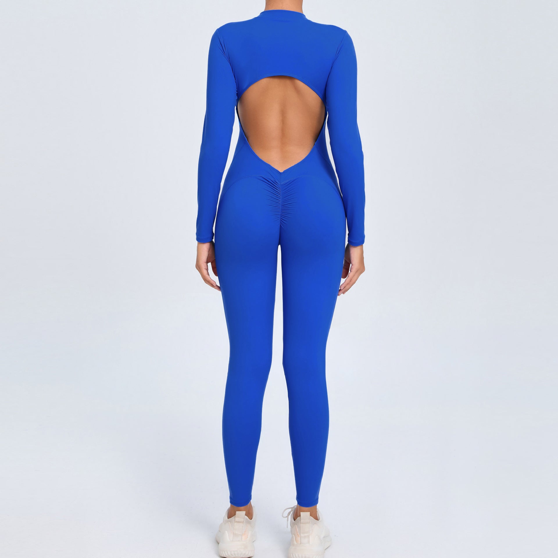 Women's Solid Color Backless Long-sleeve Zipper One-piece - kinko