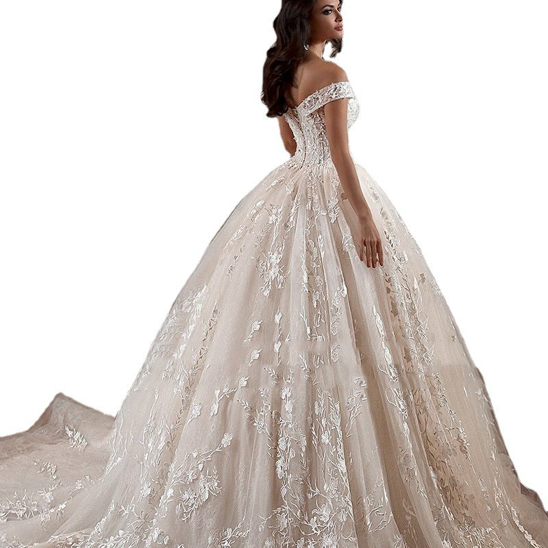Off-shoulder French-style Bride Trailing Mori Style Simple Small Wedding Dress - kinko