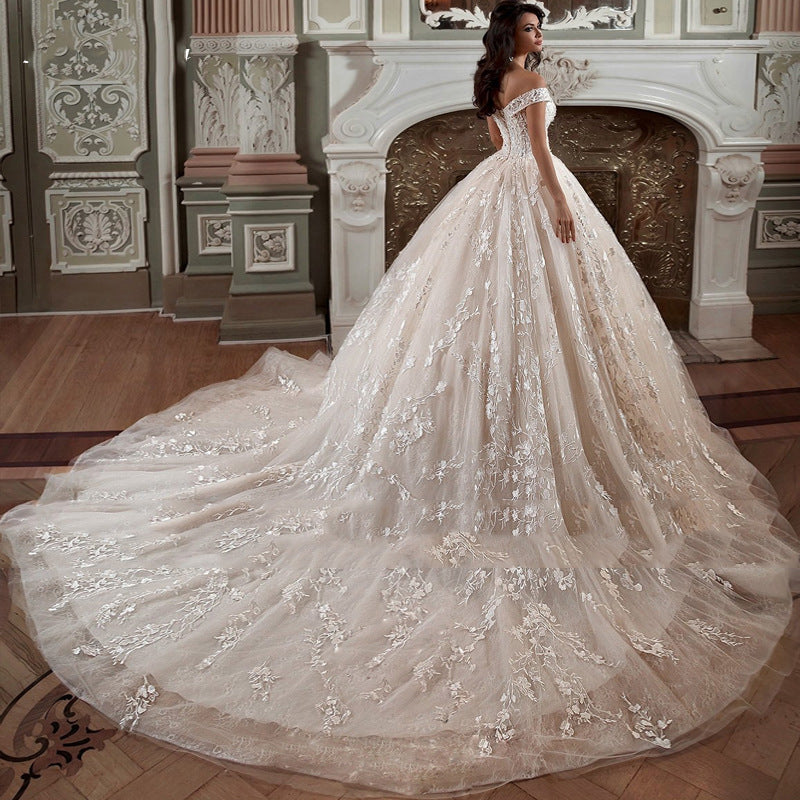 Off-shoulder French-style Bride Trailing Mori Style Simple Small Wedding Dress - kinko