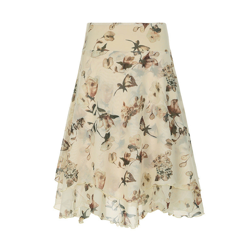 Sneaky Design Floral Flounce Irregular Long Dress - kinko