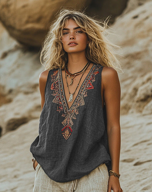 Women's Floral Printed V-neck Vest Top - kinko