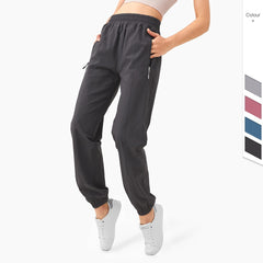 Zipper Pocket High Waist Running Pants Women's Peach Hip Fitness Trousers - kinko