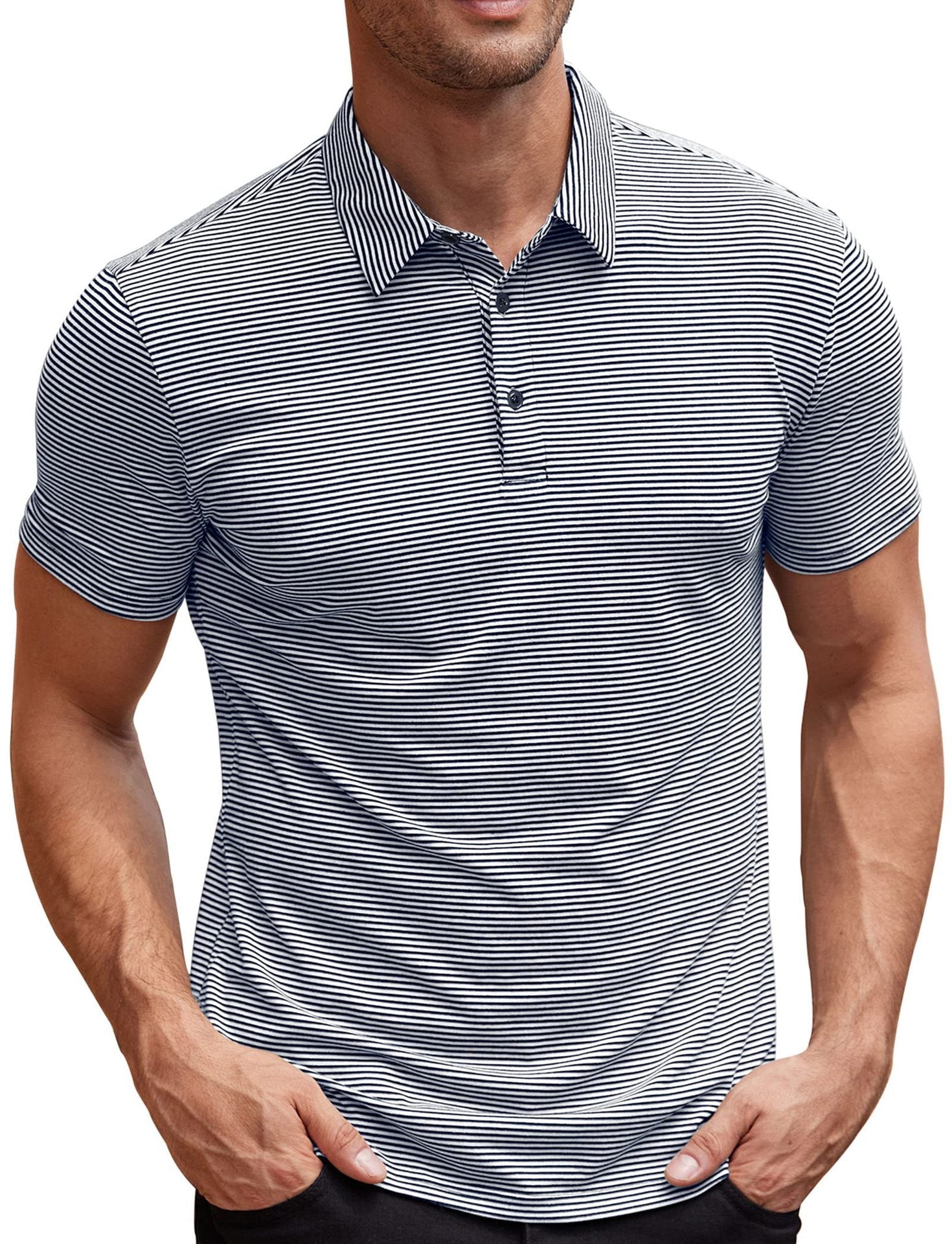 Contrast Color Striped Short Sleeve Men's Summer Loose Lapels - kinko