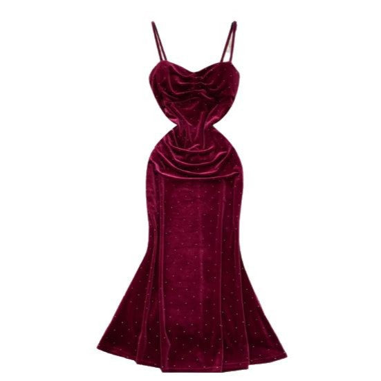 Women's Sexy Socialite Pleated Waist Tight Suspender Dress - kinko