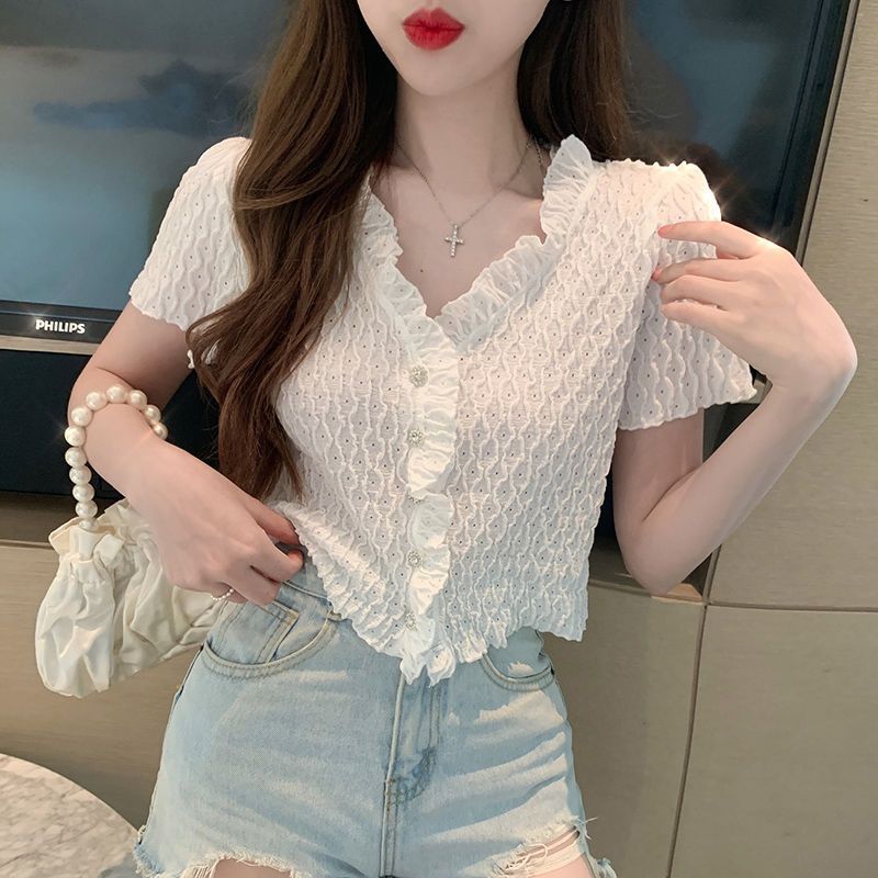 Casual All-match Blue Short-sleeved T-shirt For Women - kinko