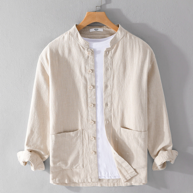 Men's Retro Stand Collar Chinese Knot Button Shirt Coat - kinko
