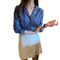 Women's Solid Color Buttons Loose Chiffon Shirt - kinko