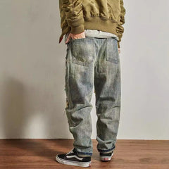 Jeans Men's Loose Straight Tapered Distressed Broken Holes Pants - kinko