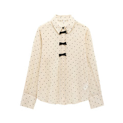 Fashion Women Bowknot Decoration Loose Casual Shirt - kinko