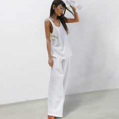 Stripe Vest Pants Comfortable Homewear Women Casual Suitable Daily Wear Pajamas