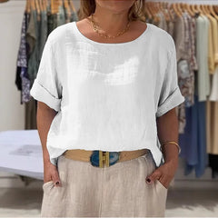 Summer New Women's Solid Color Polyester Buttons Shirt - kinko
