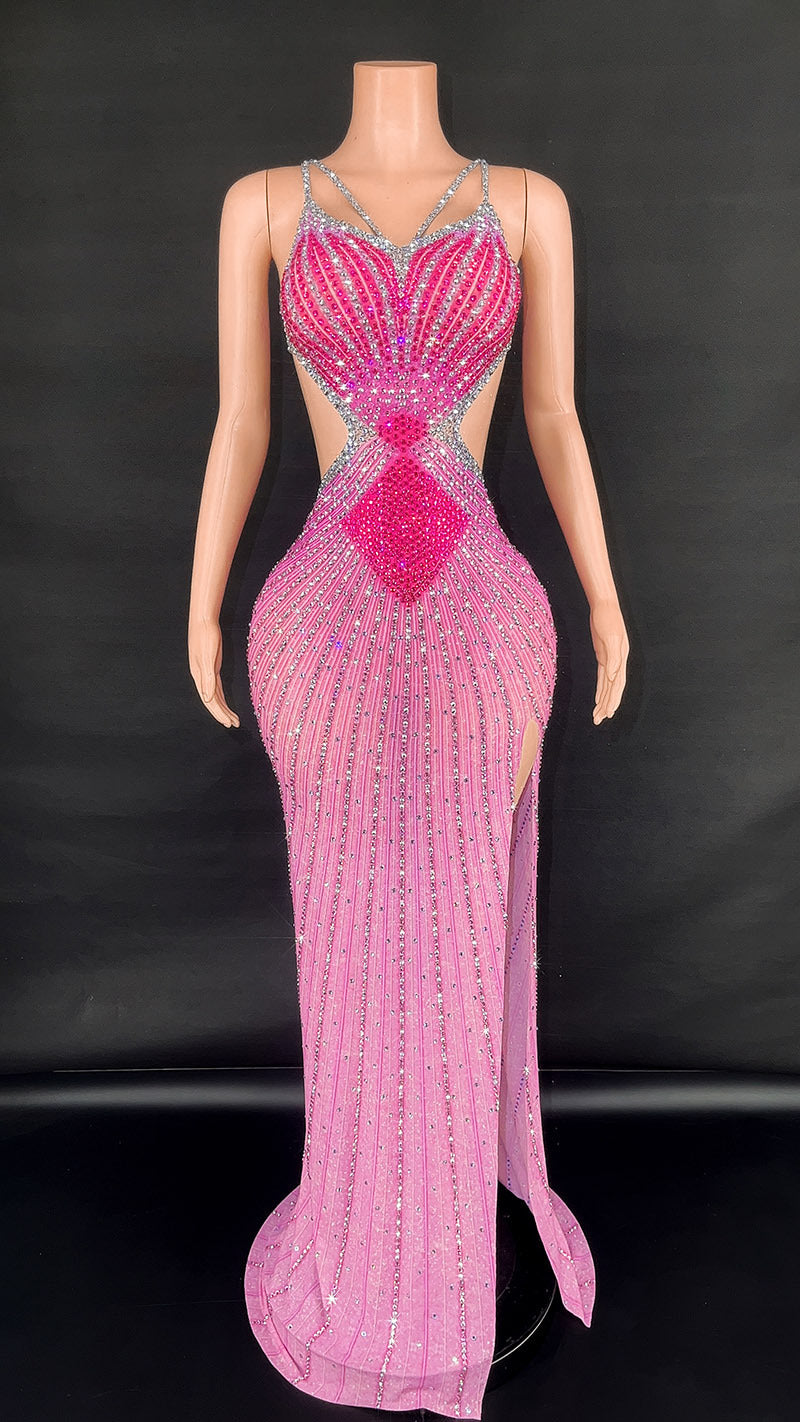Sling Super Shiny Light Diamond Cinched Bodycon Sleeveless Dress Party Performance Stage Performance Dress - kinko