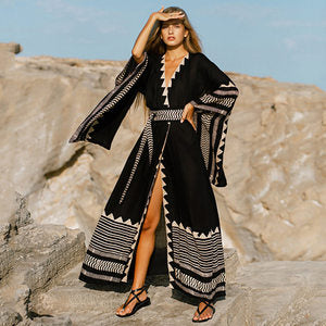 Bedruckte Strickjacke aus Baumwolle, ideal für den Strandurlaub, Sonnenschutz-Shirt, Strand-Bikini-Überwurf, Badeanzug-Oberbekleidung für Damen