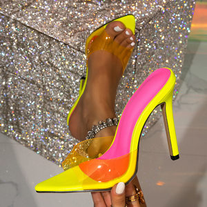 Heels Pointed Toe Thin Ultra High Heel Catwalk Ultra High Heel Color Matching Pointed Toe Peep Toe Sandals