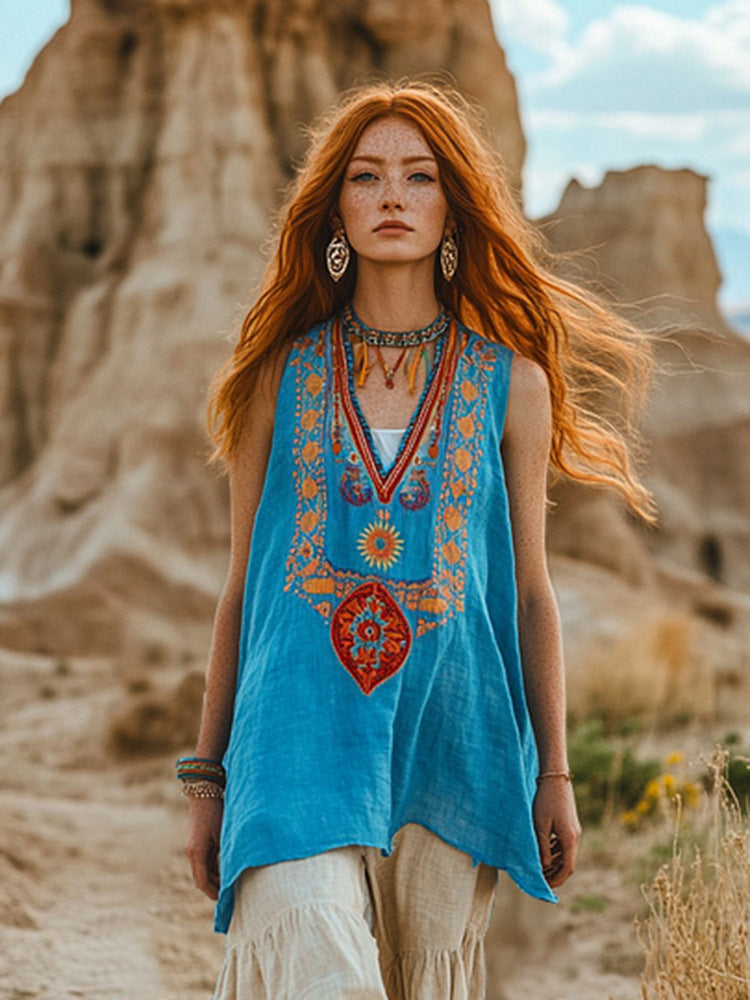 Women's Floral Printed V-neck Vest Top - kinko