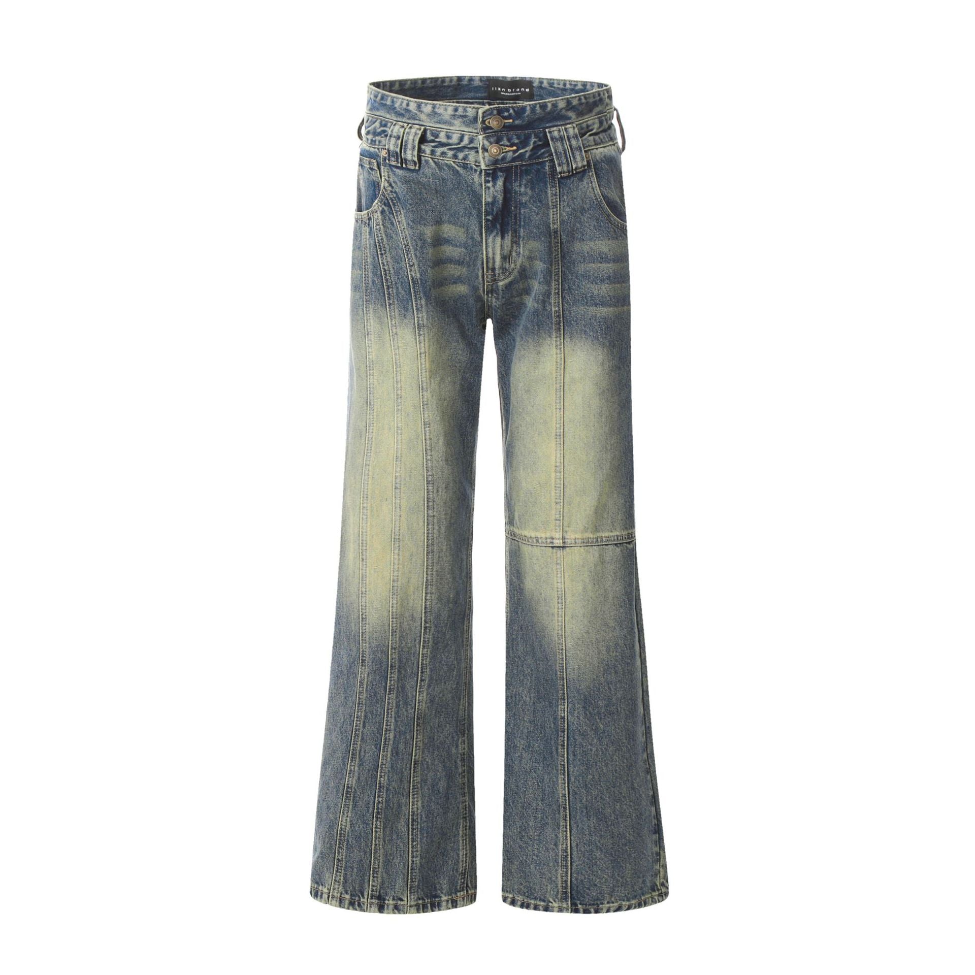 Retro Worn Looking Washed-out Jeans Deconstructed Stitching Design Loose All-match - kinko