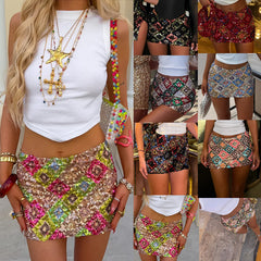 Geometric Stitching Sequins Glitter Short Skirt Hip Skirt - kinko
