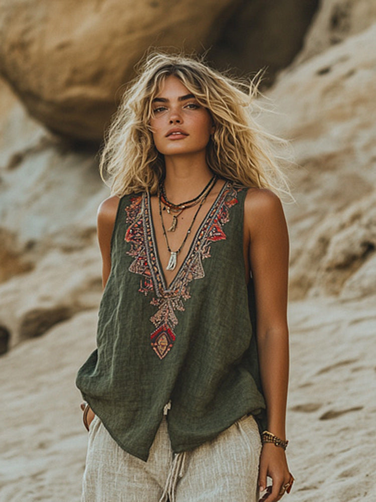 Women's Floral Printed V-neck Vest Top - kinko