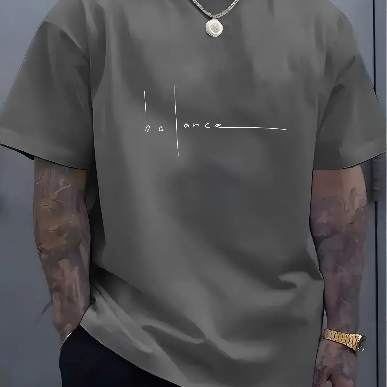 Men's summer  pure cotton fashionable casual sports loose trend balance letter print round neck short sleeved T-shirt top