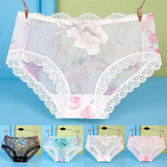 Women Sexy Lace Seamless Underwear Ladies Print Embroidery Underpant Transparent Briefs Panties Plus Size