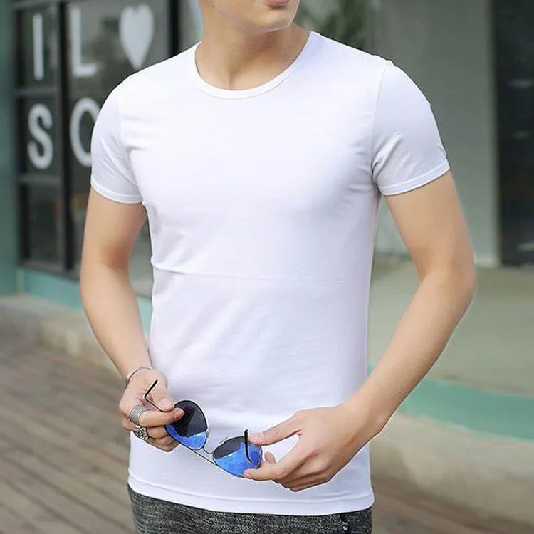 Men's Short Sleeved T-shirt Summer Shirt Large Loose Solid Color Round Neck White T Men's Top