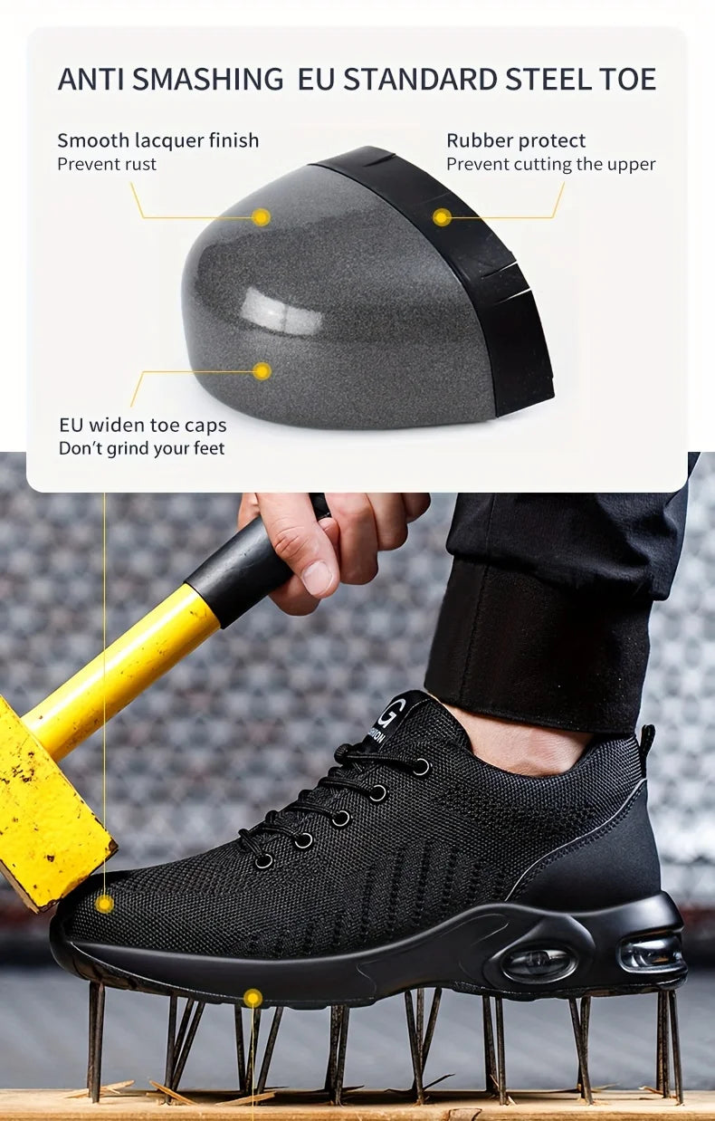 Mens Safety Work Shoes Steel Toe Outdoor Protective Boots Wear-Resisting Lightweight Unisex Sneakers Womens Shoes Size 36-46