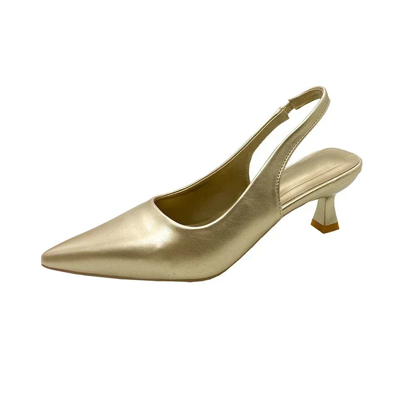 Fashion Female Shoes 2025 New Women's Pumps Solid Color Simple Mid Heel Shoes Sexy Pointed Toe Slingback Elegant Dress Shoes