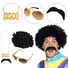 Men Hippie Costume Set Disco Costume Accessories Women Disco Necklace Sunglasses Mustache Halloween Party Character Costumes