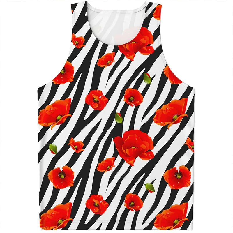 Summer Men Clothing Gym Tank Top Zebra Stripe Pattern 3D Print Harajuku Sleeveless T Shirt Daily Fitness Vest Oversized Singlets