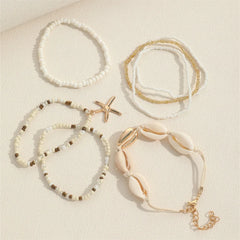 7Pcs/Set Bohemian   Recreational Starfish Shell Woven Bracelet Set For Women Summer Beach Vacation Accessories