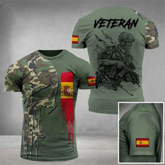 Summer New Men's T-shirt 3D Printed T-shirt Camouflage Army Spanish Flag O-neck Oversized Outdoor Casual Short Sleeved Top