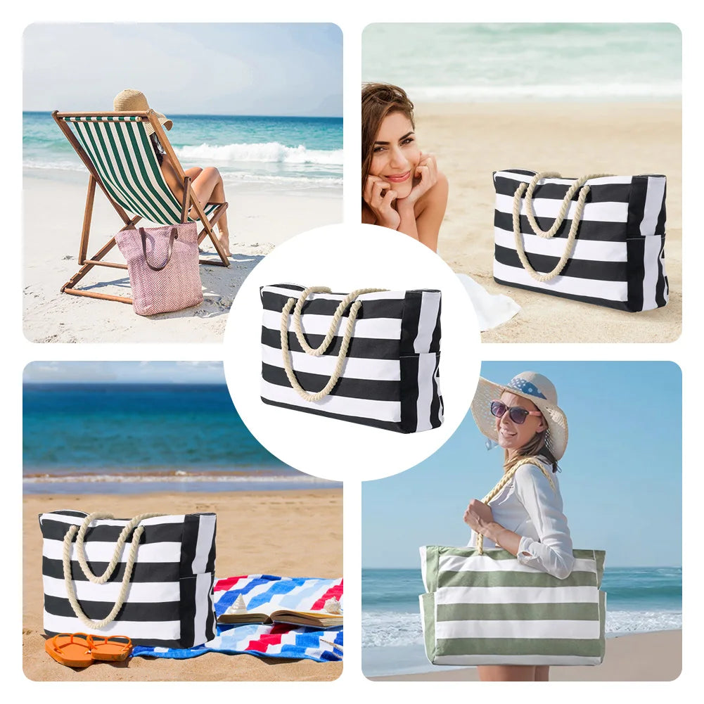 Beach Bags for Women Large Waterproof Beach Tote Bag with Zipper Travel Shoulder Bags Sandproof Swim Pool Large Tote Bag