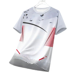 חולצת ספורט קז'ואל לגברים יבשה בגזרה יבשה ריצה חיצונית רכיבה על אופניים שרוולים קצרים נושם בגדי כושר חולצת טריקו עם צווארון עגול